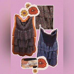 Black American Eagle strapless mini dress with pink & red florals ruffle skirt